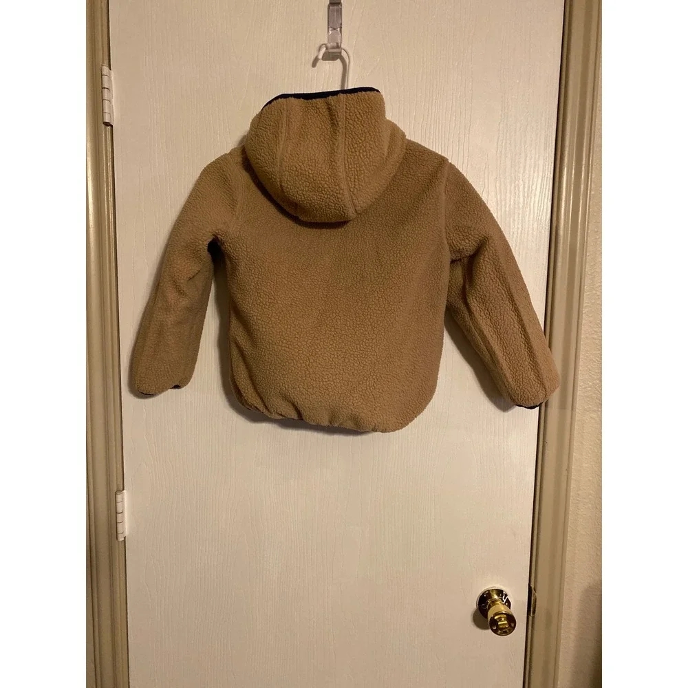 Nike Kids Reversible Hooded Jacket Navy Puffer Tan Sherpa Fleece Size 6 0434